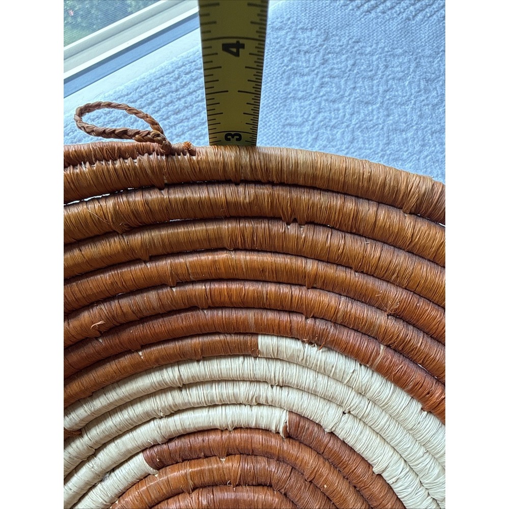 Hand Woven African Coiled Basket Bowl Wall Art Decor Brown Cream 10.75" D EUC - Picture 4 of 8